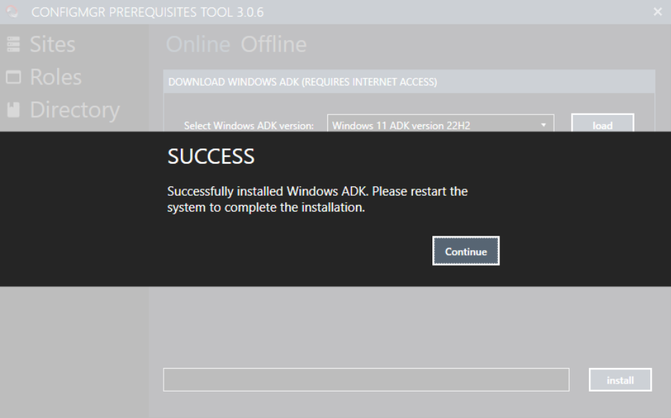 Windows ADK Install Successfully Screen